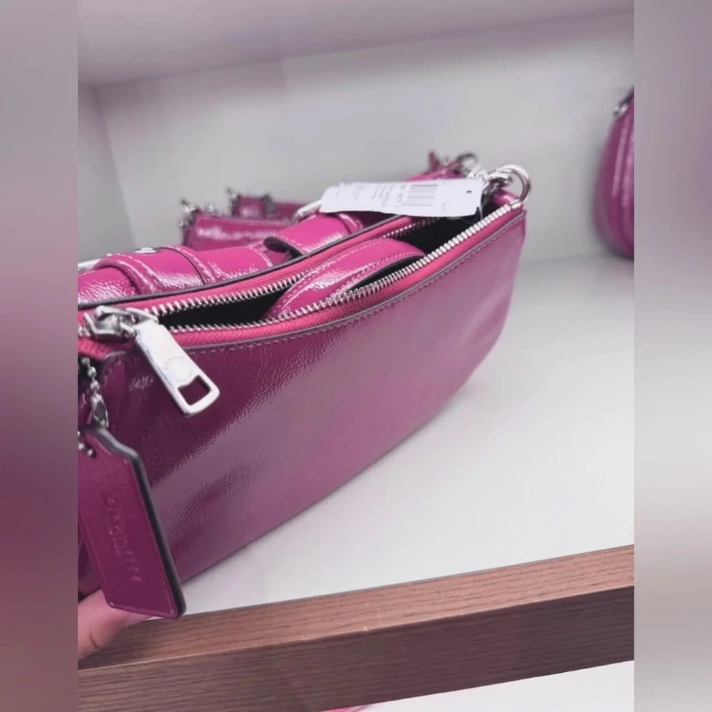 NWT Coach Ashton Baguette Bag Patent Leather CV943 Silver/Pink - Picture 8 of 9